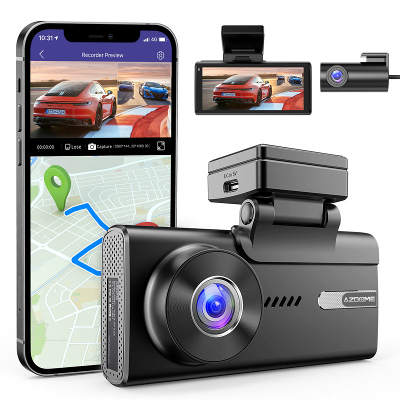 AZDOME M580-2CH 5K +1080P 5G WIFI + 64GB SD KÁRTYA MENETRÖGZÍTŐ KAMERA (GPS,WDR..)