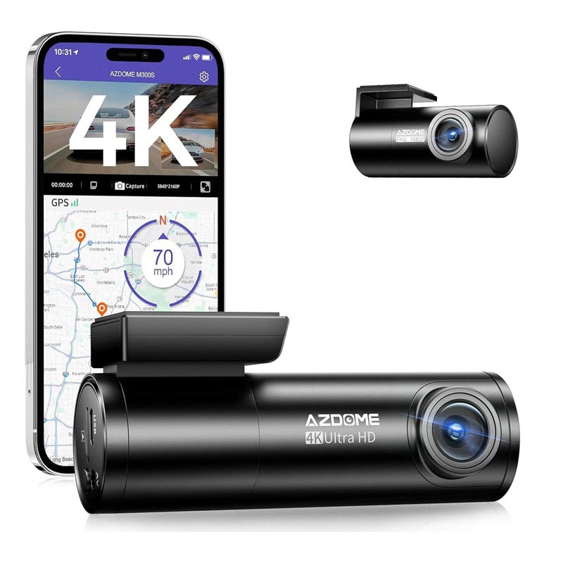 AZDOME M300S 4K + 1080P autós kamera +64GB, 5G WIFI + Hangvezérlés